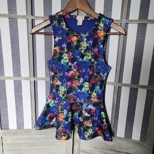 H&M Blue Fit and Flare Floral Peplum Top